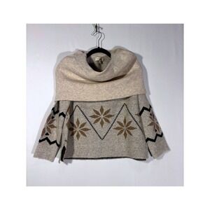 Boho Fair Isle Promesa Snowflake Sweater Womens Small Oatmeal Brown